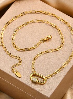 Pave Zicon Pin Pendant Neckalce fo Women, Stainless Steel