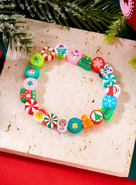 Chistmas Coloful Polyme Clay Beaded Bacelets fo Women Cute