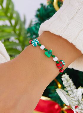 Catoon Clay Santa Claus Snowman Elk Snowflake Beads Rope