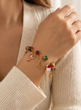 Vintage Chistmas e Santa Snowflake Beaded Bacelet fo Women