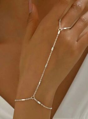 ndy Gold Colo Squae Hand Chain Ring Bacelet Fo Women Simple