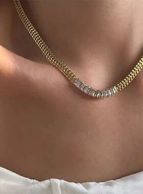 GANEMLY 316L Stainless Steel Cubic Zirconia Chain Necklace