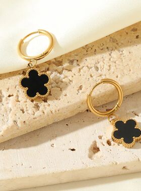 GANEMLY 316L Stainless Steel Black Two-sided Clover Petals