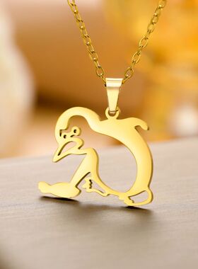 Cazado Catching Fish Penguin Women's Necklace Stainless