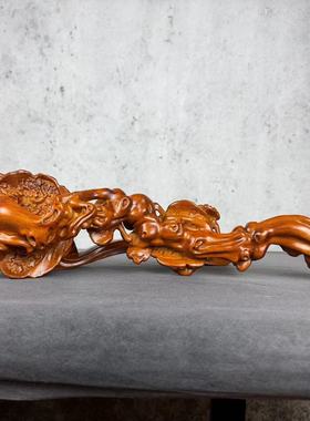 花梨木雕灵芝如意摆件实木中式家居客厅玄关实木工艺装饰乔迁礼品