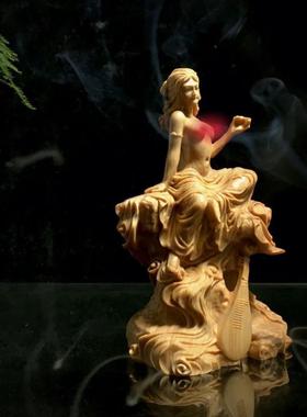 崖柏木雕吉祥天不动东密师祖工艺品人物叶黄杨卷发美女礼物木制