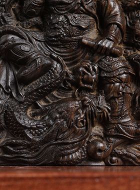 工厂店沉香木雕九龙关公挂饰双面吊坠木质工艺品车载挂件男女饰品