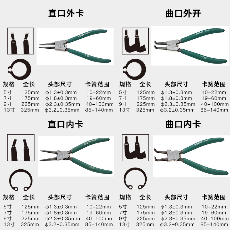 世达卡簧钳小内外工具5/7/9/13寸卡环钳子弹簧钳大号轴两用挡圈钳