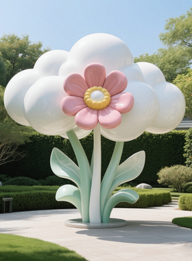 网红云朵秋千玻璃钢雕塑景区公园露营地打卡花朵相框落地装饰摆件