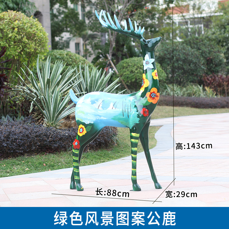 户外园林景观装饰梅花鹿摆件别墅花园庭院玻璃钢动物彩绘鹿雕塑-图3