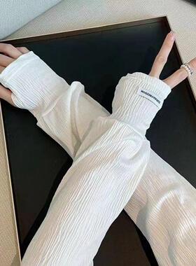 压皱冰丝防晒冰袖女宽松大码纯色