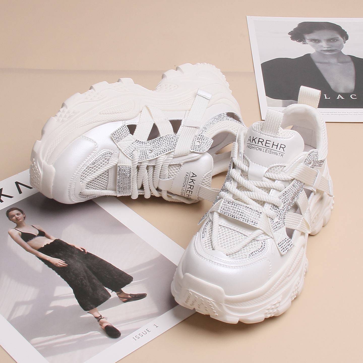 嘉俪多女休闲老爹鞋欧美TPU钻松糕底圆头系带深口2025新款春季 - 图0