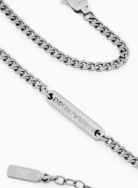 阿玛尼男士矩形铭牌素色钢质项链