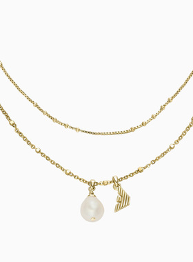 阿玛尼女士珍珠吊坠复古金色项链