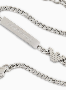 阿玛尼男士银色钢质鹰标吊牌手链