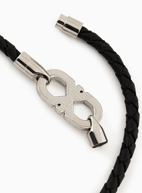 阿玛尼男士双层编织皮革撞色手链