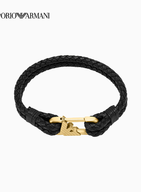 阿玛尼男士编织皮革撞色鹰标手链