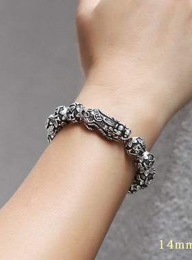 貔貅纯银六字真言复古佛珠手串