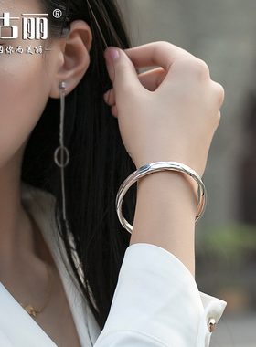 s999麻花复古做旧风大码纯银手镯