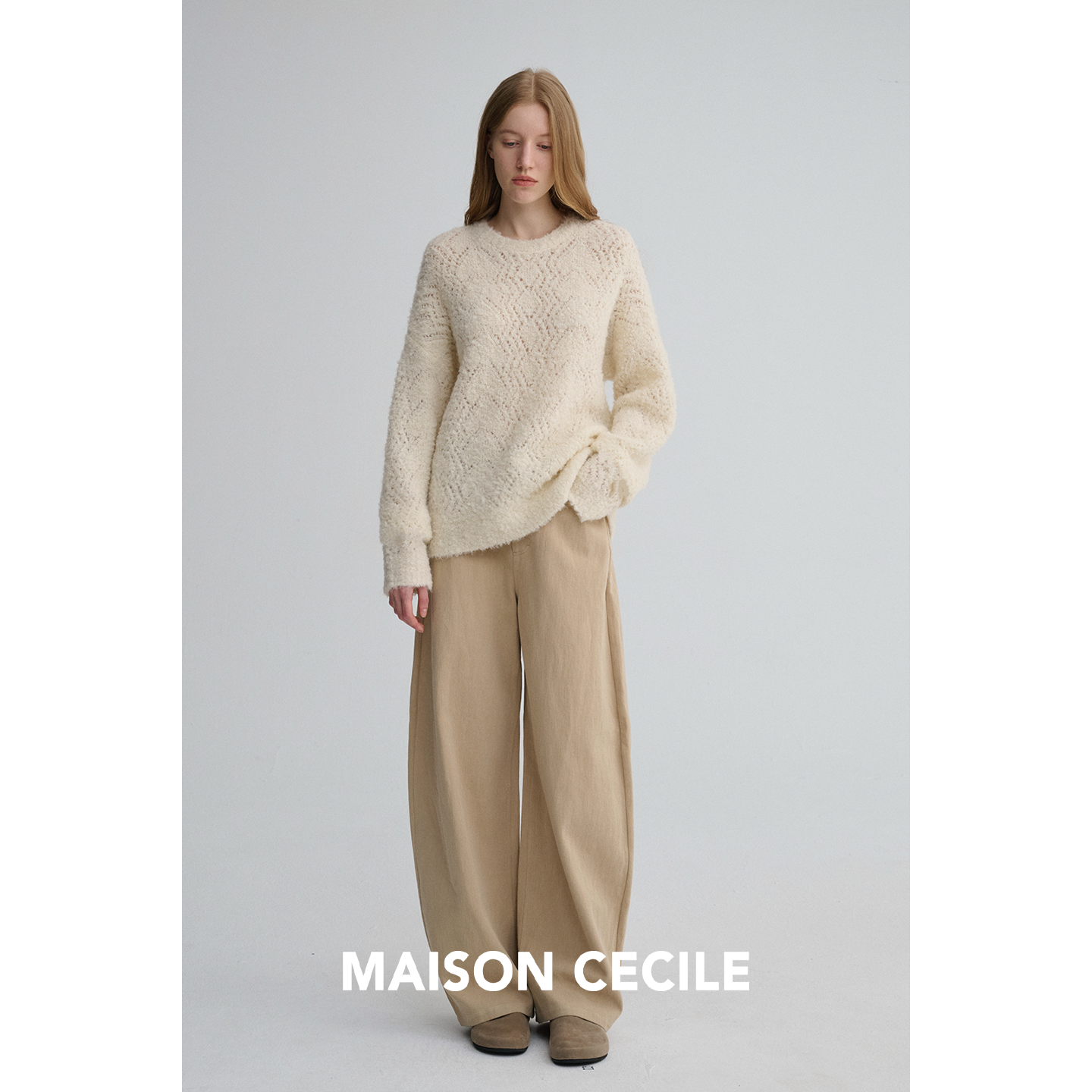 MAISON CECILE羊毛立体针织钩花镂空绒感软糯圆领针织毛衣 - 图3