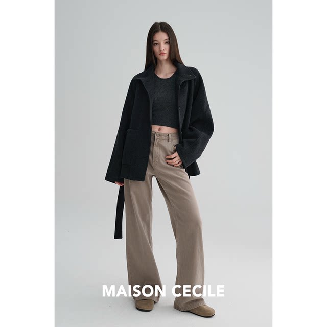 MAISON CECILE ຫ້າສີ/ໂສ້ງຂາສັ້ນກະທັດຮັດ khaki retro color versatile jeans Slim straight