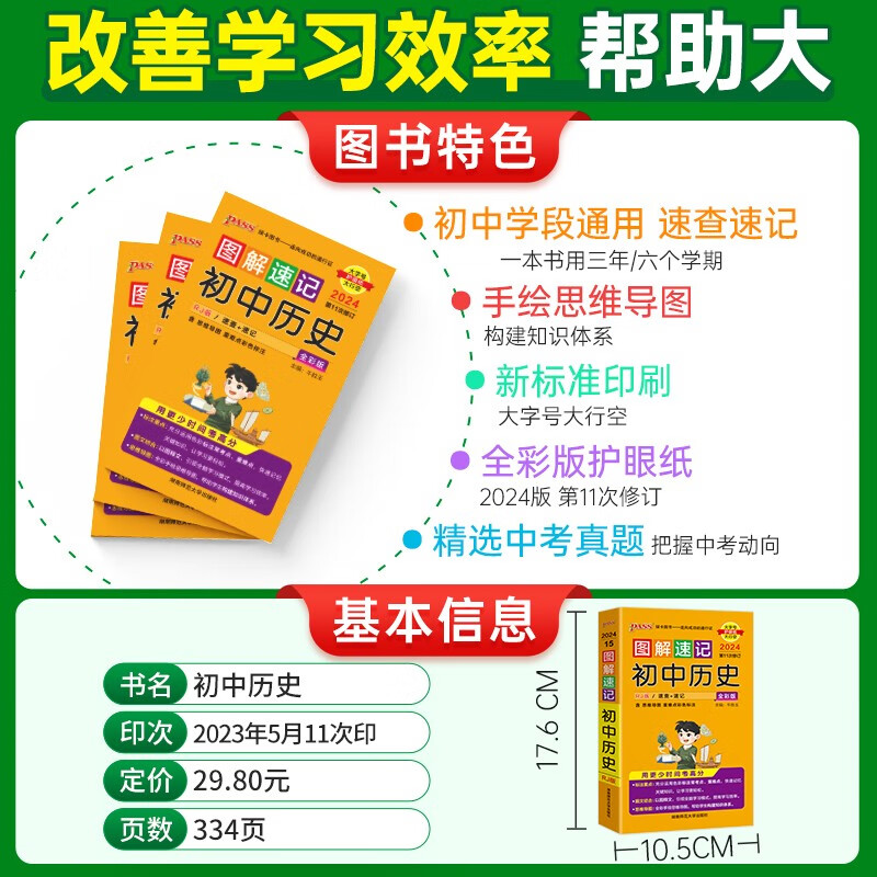 2024新版图解速记初中历史人教版 pass绿卡图书初一二三初中历史知识点汇总七八九年级中考历史复习资料初中历史思维导图背记手册-图0