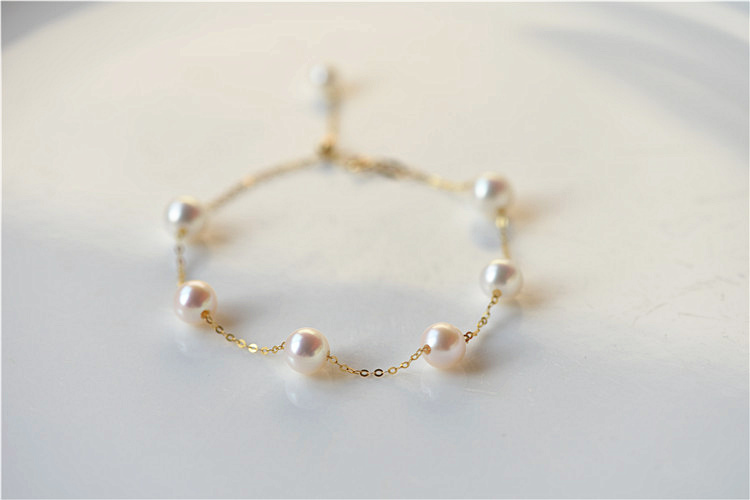 天然淡水满天星珍珠手链18k金正圆无暇小珍珠可调节手串气质精致 - 图0