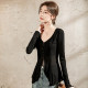 ເສື້ອ cardigan ຕາຫນ່າງຄໍ V-through ສໍາລັບແມ່ຍິງທີ່ມີແຂນກະດິ່ງ