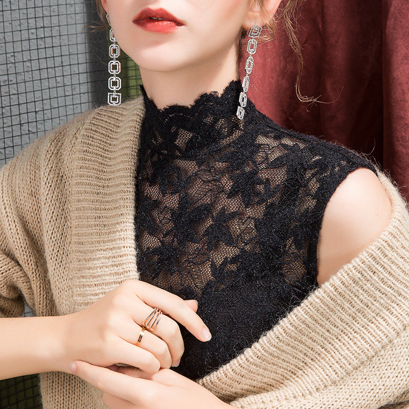 2025秋季新款高领蕾丝打底衫女背心高档磨毛春秋内搭欧洲站无袖衫,淘宝优惠券,粉丝福利购,淘宝优惠卷