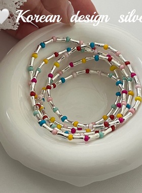 「彩色竹节」韩国小众设计多巴胺手饰品 S925纯银彩色澳竹节手链