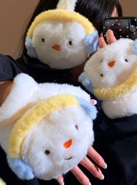 雪人毛绒分指骑行防寒手套女款
