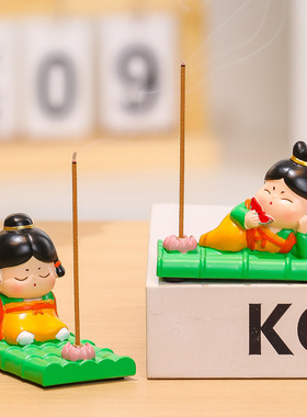 创意国潮唐仕女泛舟香插摆件办公室茶桌沉香檀香可爱香托底座装饰