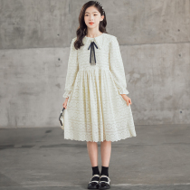 New girls dress sleedress cuddy winter long sleeve lace princess dress soft and comfortable college windy collar skirt