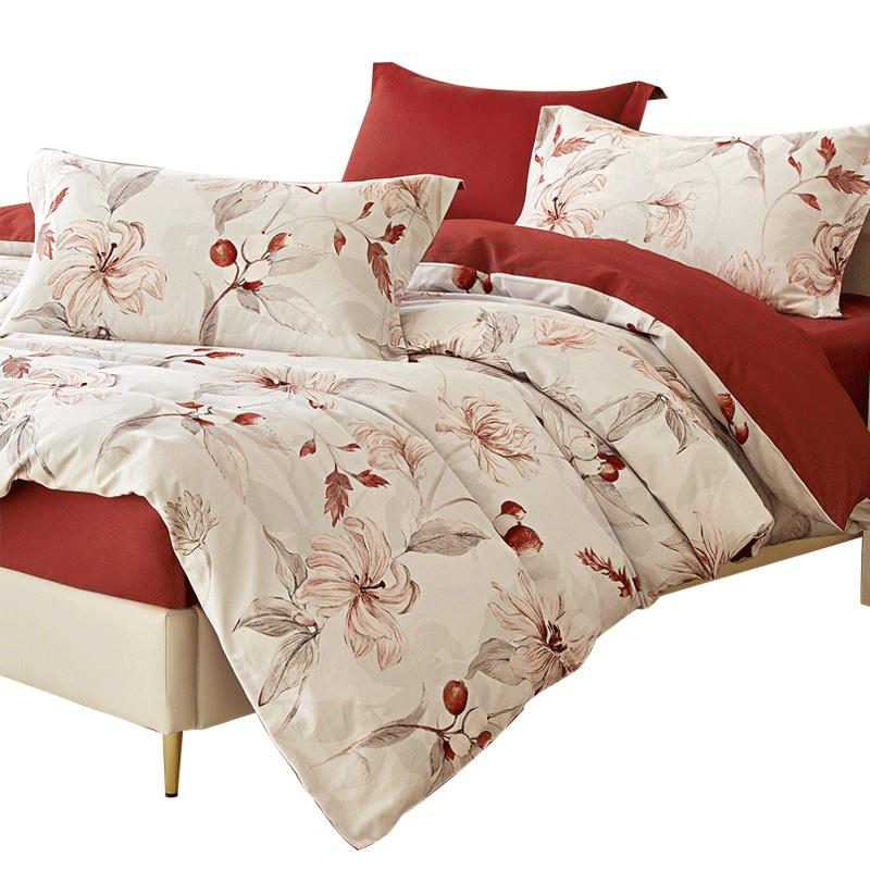 博洋婚庆四件套结婚60支长绒棉婚嫁红色喜被纯棉床单喜庆床上用品 - 图0