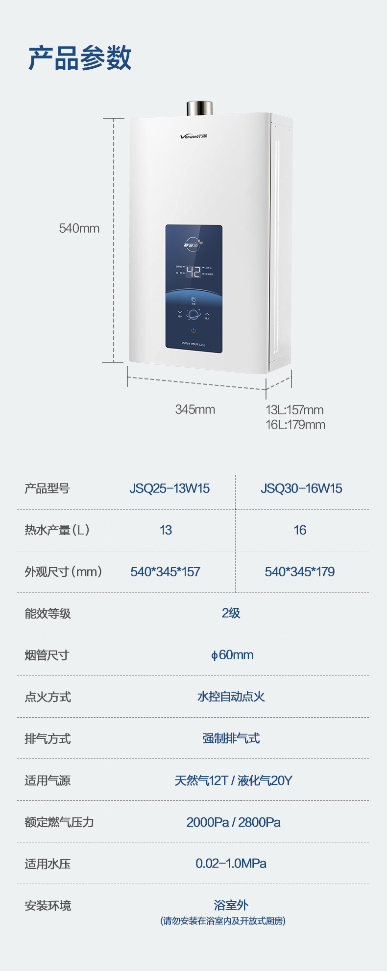 万和JSQ25-13W15 小身材大流量 增压瀑布浴 AI微焰夏天不烫水伺服 - 图2