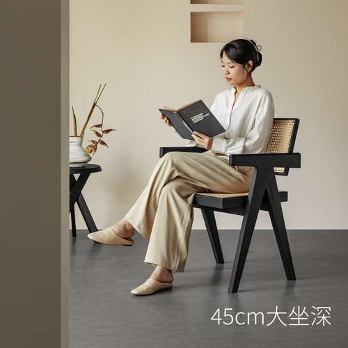 梵也家具朴藤藤椅现代简约昌迪加尔椅实木藤编椅靠背扶手黑色家用 - 图0