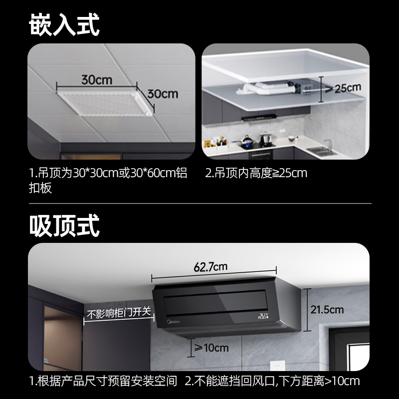 【拍下发灰色】美的厨清凉厨房空调嵌入式一级1.5匹家用制冷FG100 - 图2