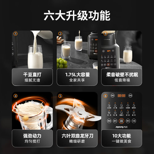 九阳L破壁机家用低音破壁豆浆机小型加热免滤多功能全自动18-P161 - 图3