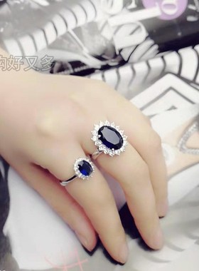 欧美高贵镶嵌蓝宝石水晶凯特王妃订婚戒指韩版复古微镶钻锆石指环