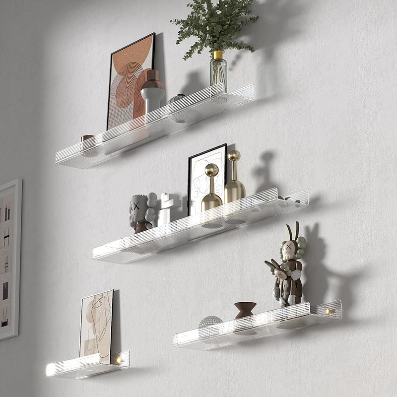 超窄置物架书房置物架白色简易书架上墙置物架免打孔一字板展示架