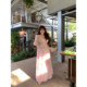 Dese's soft candy temperament pure lust style suit sexy slim suspender long-sleeved cardigan high-waisted floor-length skirt