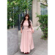 Dese's soft candy lazy style set two-piece pleated T-sleeved short-sleeved T-shirt top long style skirt with pockets