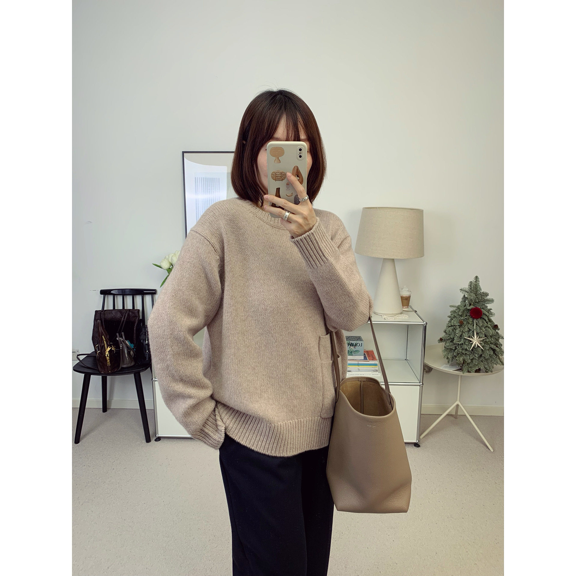 row静奢休闲小口袋拼贴羊绒羊毛宽松燕麦色毛衣 26春夏新款鸬鹚,淘宝优惠券,粉丝福利购,淘宝优惠卷