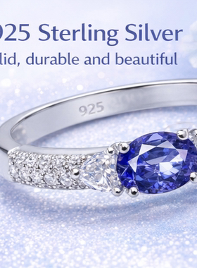 realtreasure天然彩宝坦桑石戒指轻奢风设计S925纯银戒托活口可