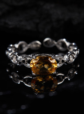 realtreasureS925纯银天然托帕石榴透辉石紫黄水晶橄榄彩宝戒指女