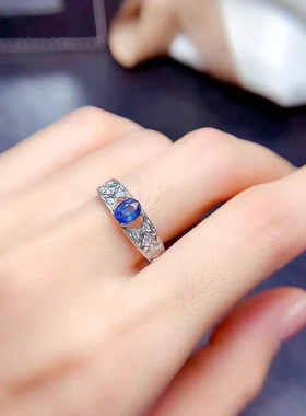 realtreasure天然彩宝蓝宝石戒指时尚双色镶钻设计轻奢风高级感