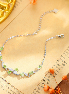 realtreasureS925纯银手链女高级感梨形天然橄榄石托帕石轻奢