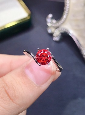 realtreasure红莫桑钻戒指 925银镶嵌红莫桑钻  主石1克拉