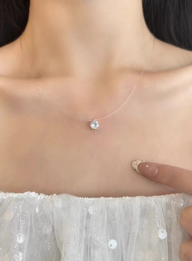 realtreasure 人鱼之泪隐形纯银项链女S925纯银 莫桑石锁骨链