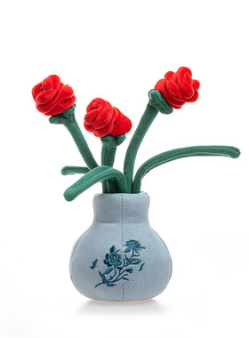 鲜花盆栽花瓶毛绒玩具玫瑰鸢尾花水仙花桌面摆件可插花桌